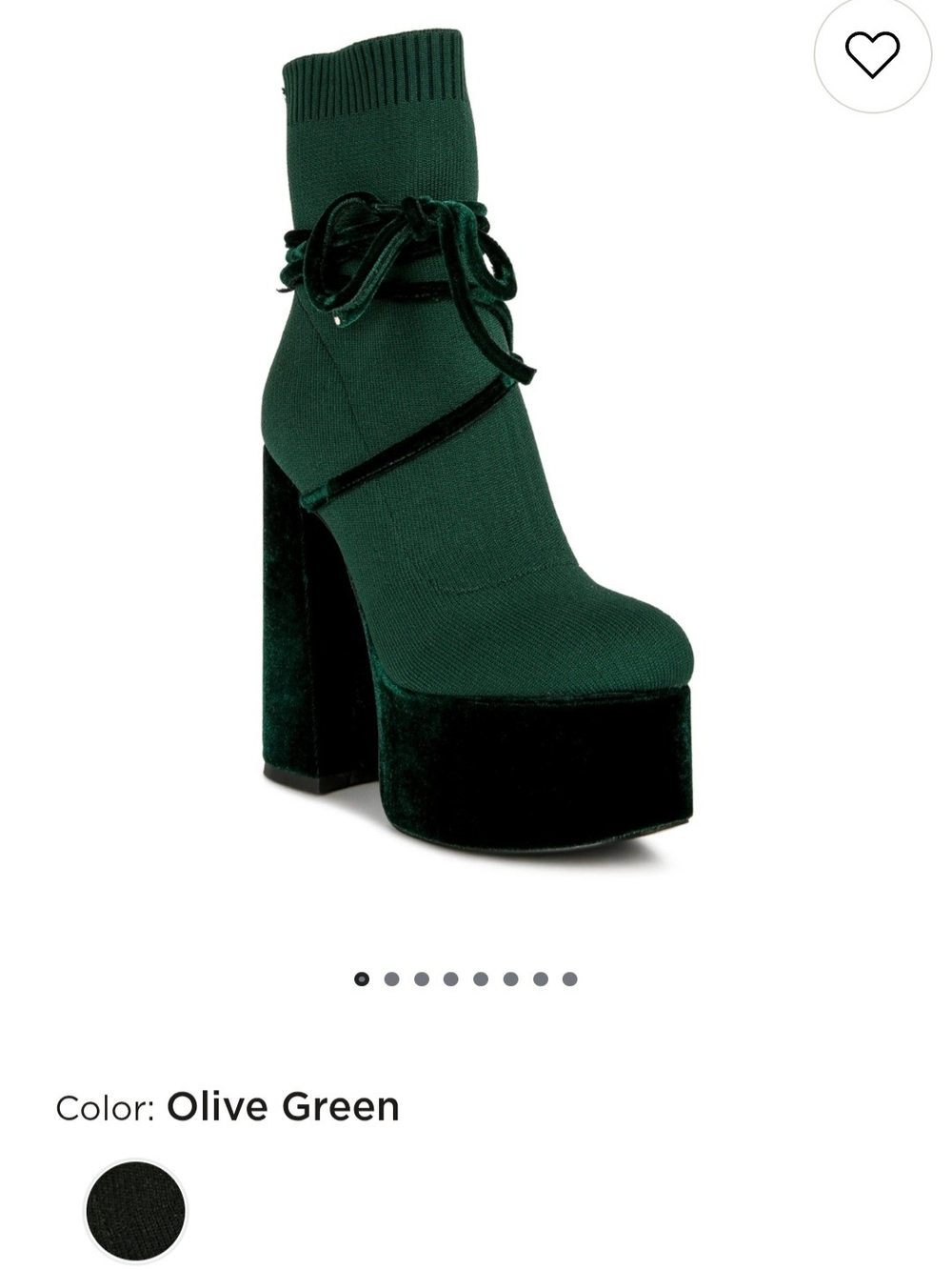 Olive Green Velvet-Trim Platform Sock Booties